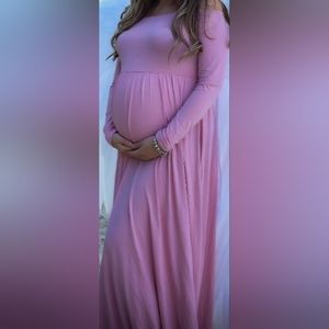 Women's Glampunch Maternity Long Sleeve Maxi Dress Pink Size Large